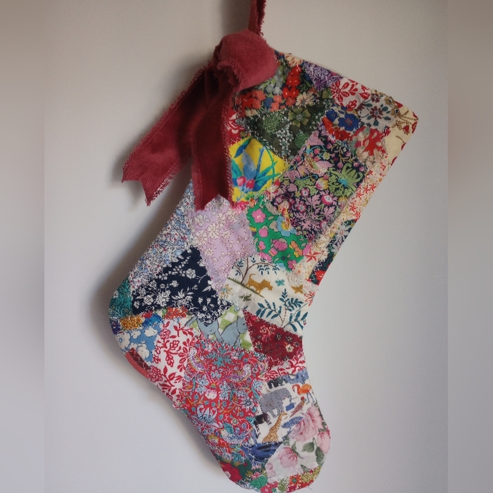 Liberty Art Fabric Tana Lawn Patchwork Quilted Christmas Stocking Bespoke OOAK - Picture 1 of 14